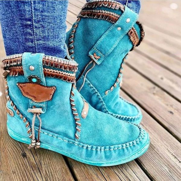 Blue Spring/Fall Faux Suede Boots