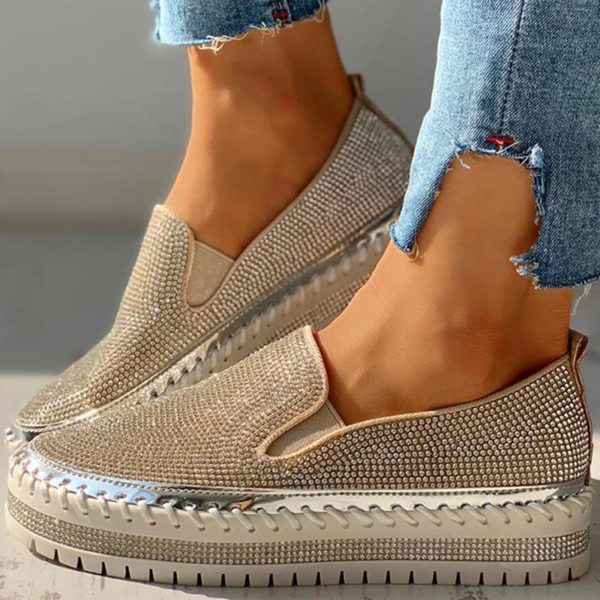 Women Casual Fashion Rhinestone Slip-on Sneakers - Image 4