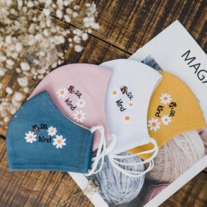 Bee Kind Hand Embroidery Natural Linen FaceMask