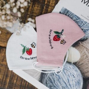 Bee with Strawberry Handmade Embroidery Linen FaceMask