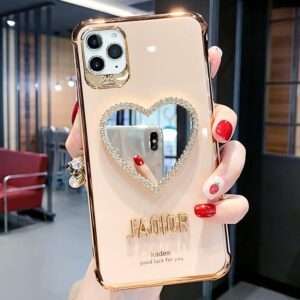 2021 Newest Luxurious Airbag Protection iPhone Case With Bling Heart shaped Mirror Hairball