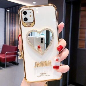 2021 Newest Luxurious Airbag Protection iPhone Case With Bling Heart shaped Mirror Hairball