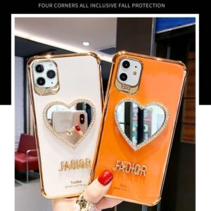 2021 Newest Luxurious Airbag Protection iPhone Case With Bling Heart shaped Mirror Hairball