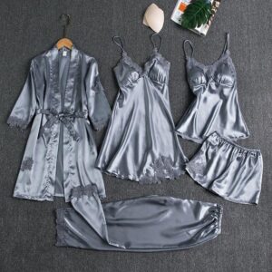 Blushy Silk 5 Piece Pajama Set