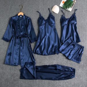 Blushy Silk 5 Piece Pajama Set