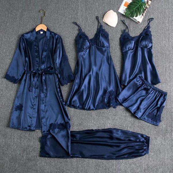 Blushy Silk 5 Piece Pajama Set