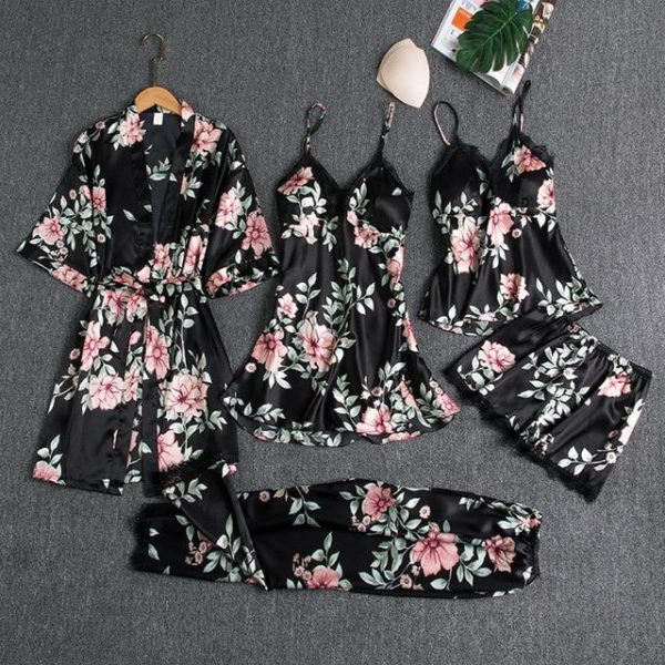 Blushy Silk 5 Piece Pajama Set