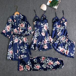 Blushy Silk 5 Piece Pajama Set