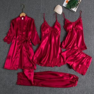 Blushy Silk 5 Piece Pajama Set