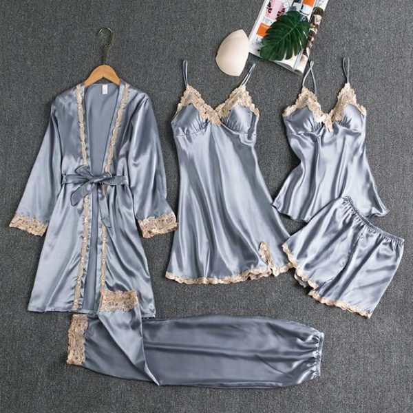 Blushy Silk 5 Piece Pajama Set