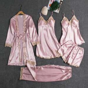 Blushy Silk 5 Piece Pajama Set