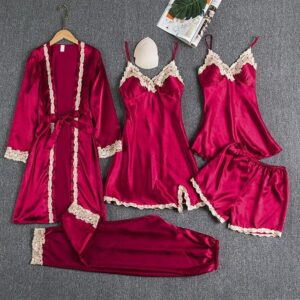 Blushy Silk 5 Piece Pajama Set