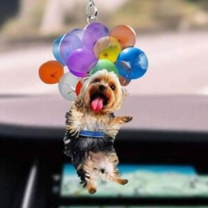 Yorkshire Terrier Dog Fly With Bubbles Car Hanging Ornament 2D Effect