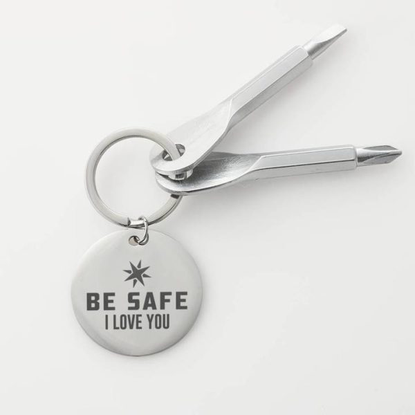 Be Safe Screwdriver Keychain - Custom Engraved Screwdriver Keychain Gift - Father's Day Gift - Tools - Silver Black Keychain