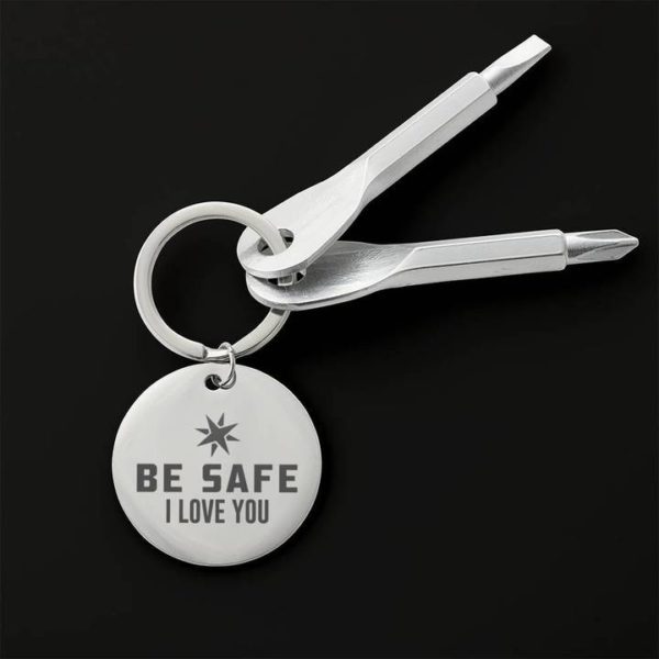 Be Safe Screwdriver Keychain - Custom Engraved Screwdriver Keychain Gift - Father's Day Gift - Tools - Silver Black Keychain