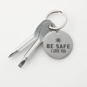 Be Safe Screwdriver Keychain - Custom Engraved Screwdriver Keychain Gift - Father's Day Gift - Tools - Silver Black Keychain