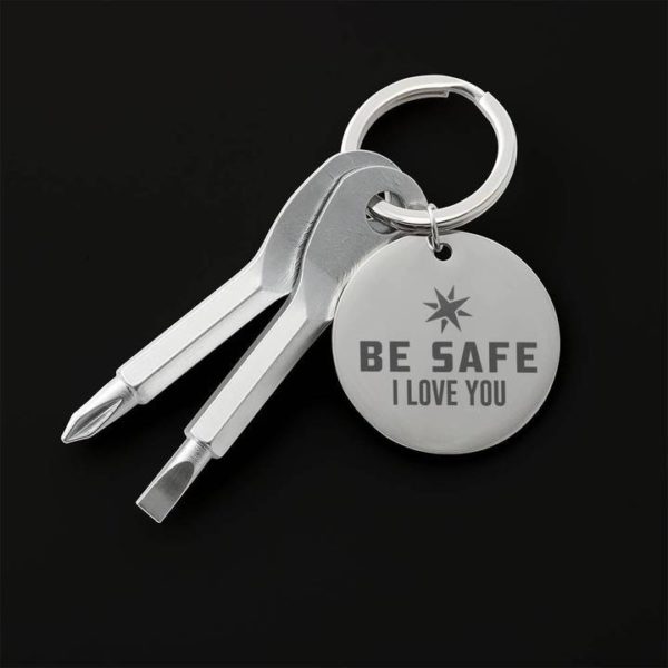 Be Safe Screwdriver Keychain - Custom Engraved Screwdriver Keychain Gift - Father's Day Gift - Tools - Silver Black Keychain