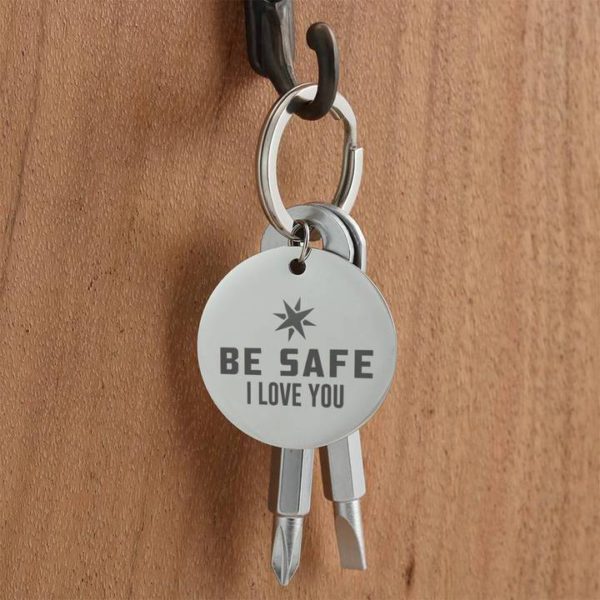 Be Safe Screwdriver Keychain - Custom Engraved Screwdriver Keychain Gift - Father's Day Gift - Tools - Silver Black Keychain