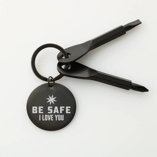 Be Safe Screwdriver Keychain - Custom Engraved Screwdriver Keychain Gift - Father's Day Gift - Tools - Silver Black Keychain