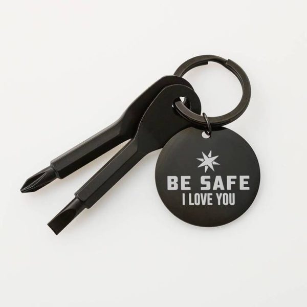 Be Safe Screwdriver Keychain - Custom Engraved Screwdriver Keychain Gift - Father's Day Gift - Tools - Silver Black Keychain