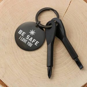 Be Safe Screwdriver Keychain - Custom Engraved Screwdriver Keychain Gift - Father's Day Gift - Tools - Silver Black Keychain