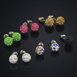 14 Pairs 18k White Gold Plate Austrian Crystal Ball Stud Earrings