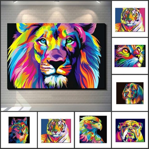 DIY Painting By Numbers Colorful Animals Oil Painting