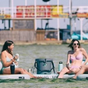 This Giant Curved Inflatable Dock Holds Up To 6 Adults and a Cooler