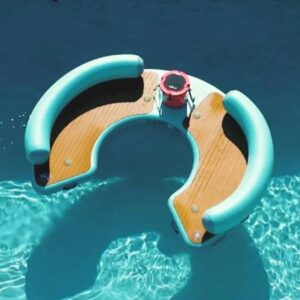 This Giant Curved Inflatable Dock Holds Up To 6 Adults and a Cooler