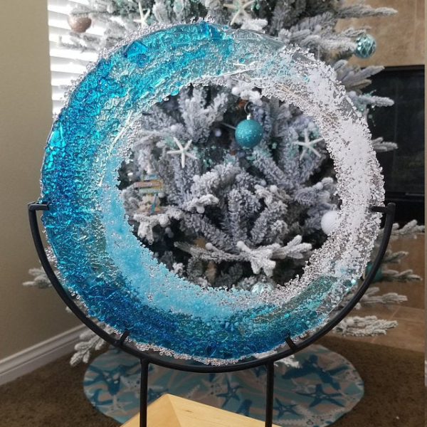 Ocean Wave Fused Glass Sculpture