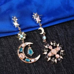 Jewelry-Stylish Trendy Star Sun Moon Rhinestone Crystal Stellar Dangle Earrings for Women Bohemian Jewelry