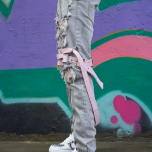 Locked & Loaded Jeans - Straps And Stones - Grey And Pink - LL102