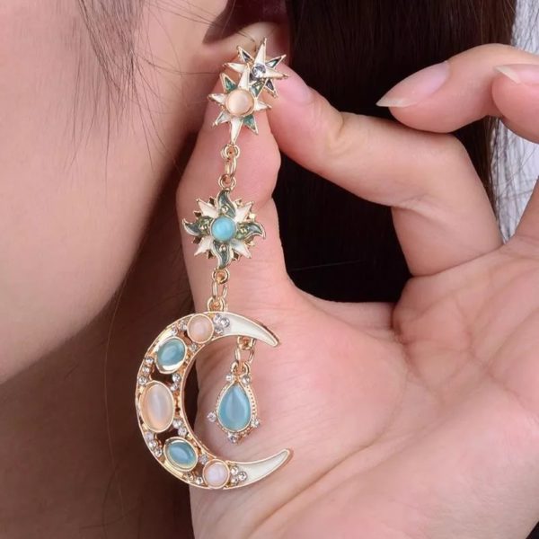 Jewelry-Stylish Trendy Star Sun Moon Rhinestone Crystal Stellar Dangle Earrings for Women Bohemian Jewelry