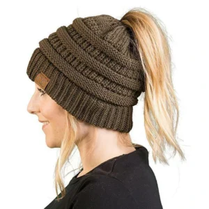 Halloween Sale - Soft Knit Ponytail Beanie Hat