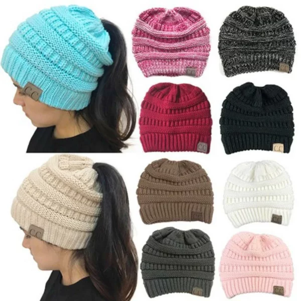 Halloween Sale - Soft Knit Ponytail Beanie Hat