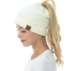 Halloween Sale - Soft Knit Ponytail Beanie Hat