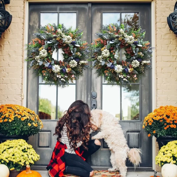 Autumn sale🎃White Pumpkins Ranunculus Wreath (50% discount)