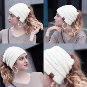 Halloween Sale - Soft Knit Ponytail Beanie Hat