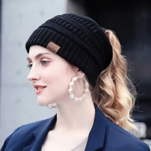 Halloween Sale - Soft Knit Ponytail Beanie Hat