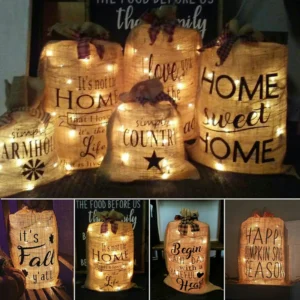 Lighted Burlap Sacks