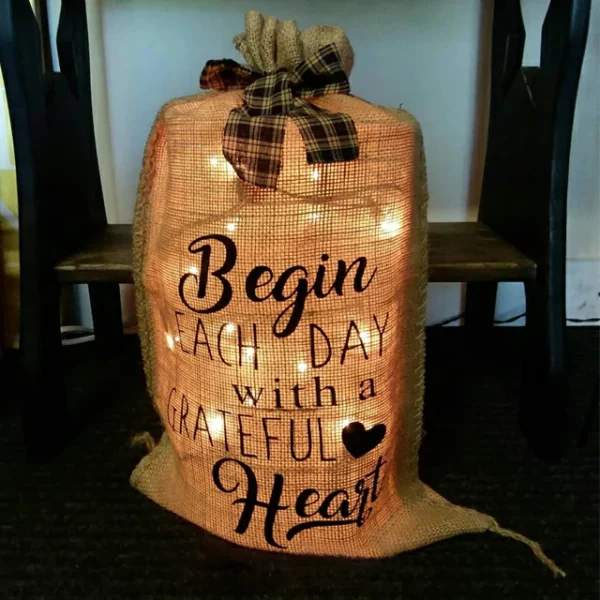 Lighted Burlap Sacks