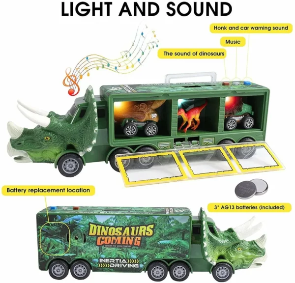 Dinosaur transport toy car with its own music and lights