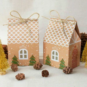 10Pcs Christmas House Shape Candy Bags