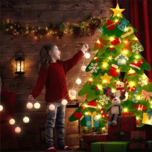 Felt Christmas Tree Set With 32PCS Ornaments Wall Hanging Tree 50LED String Lights