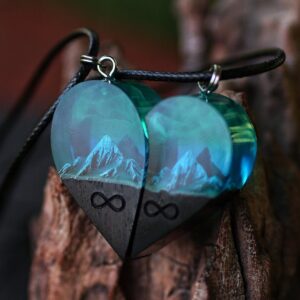 (🎄Early Christmas Sale🎄 - 40% OFF)Wood Resin Paired Heart Pendants Mountains