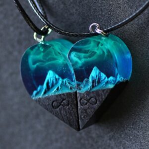 (🎄Early Christmas Sale🎄 - 40% OFF)Wood Resin Paired Heart Pendants Mountains