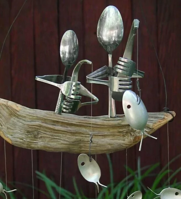 (🔥Hot Sale - 48% OFF)Fishing Man Spoon Fish Sculpture Wind Chime