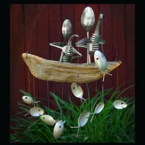 (🔥Hot Sale - 48% OFF)Fishing Man Spoon Fish Sculpture Wind Chime