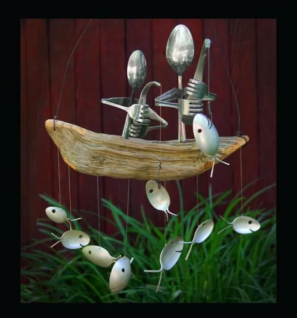 (🔥Hot Sale - 48% OFF)Fishing Man Spoon Fish Sculpture Wind Chime