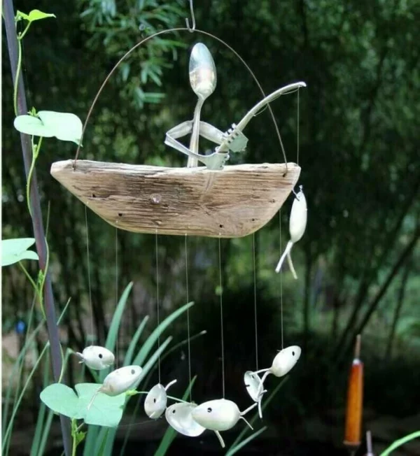 (🔥Hot Sale - 48% OFF)Fishing Man Spoon Fish Sculpture Wind Chime